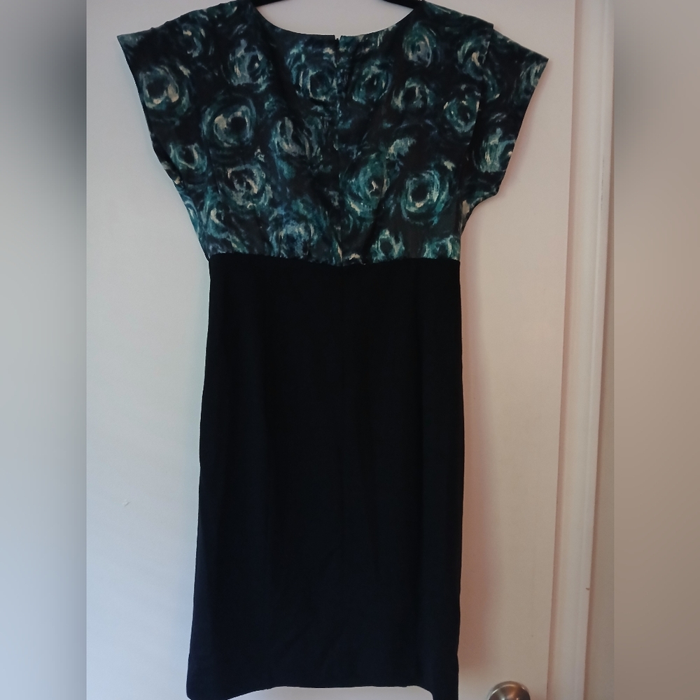 Ann Taylor Blue Black Floral Art Silk Satin Blouse Work Cocktail Dress- 2 - Picture 9 of 12